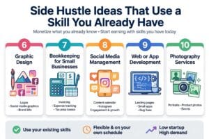 Side Hustle Ideas That Use a Skill You Already Have
6. Graphic Design
Logos, social media graphics, and marketing materials are constantly in demand. This is one of the higher-paying side hustle ideas for anyone with design skills and a portfolio to showcase.
7. Bookkeeping for Small Businesses
Small business owners frequently outsource bookkeeping rather than hire full-time staff. If you're detail-oriented and organized, this is a steady, recurring side hustle idea with long-term client relationships.
8. Social Media Management
Many small businesses know they need a social media presence but don't have time to manage it. Offering to run their accounts is a flexible side hustle that can often be done entirely on your own schedule.
9. Web or App Development
Technical skills translate directly into high-value freelance work. Even part-time, development-based side hustle ideas often pay significantly more per hour than non-technical alternatives.
10. Photography Services
Events, portraits, and product photography for small businesses are all realistic side hustle ideas for anyone with a camera and an eye for composition — no formal training required to get started.