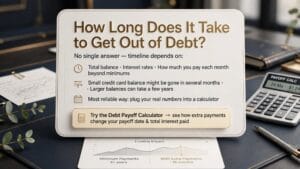 how to get out of debt step by step plan with calculator and notebook