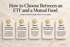 ETF vs mutual fund comparison chart showing fees, taxes and trading differences