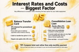 debt consolidation vs balance transfer comparison with calculator and credit cards