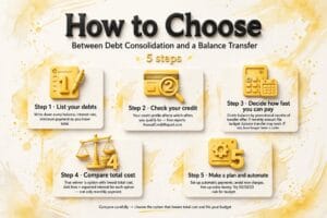 debt consolidation vs balance transfer comparison with calculator and credit cards