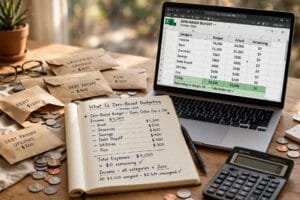 zero-based budgeting worksheet with income, expenses and every dollar assigned