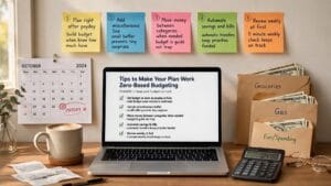 zero-based budgeting worksheet with income, expenses and every dollar assigned