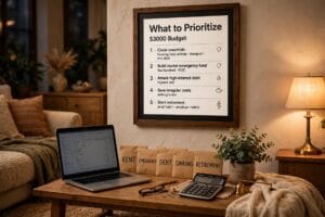 budget on $3,000 a month example with monthly bills, groceries and savings