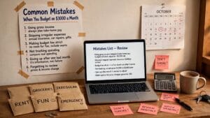budget on $3,000 a month example with monthly bills, groceries and savings
